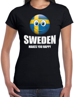 Bellatio Decorations Sweden makes you happy landen t-shirt Zweden zwart voor dames met emoticon 2XL