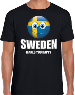 Bellatio Decorations Sweden makes you happy landen t-shirt Zweden zwart voor heren met emoticon 2XL