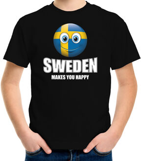 Bellatio Decorations Sweden makes you happy landen t-shirt Zweden zwart voor kinderen met Emoticon L (146-152)