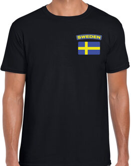 Bellatio Decorations Sweden t-shirt met vlag Zweden zwart op borst voor heren S