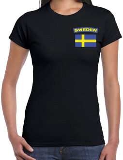 Bellatio Decorations Sweden / Zweden landen shirt met vlag zwart voor dames - borst bedrukking 2XL