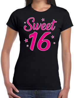 Bellatio Decorations Sweet 16 cadeau t-shirt zwart dames - dames shirt 16 jaar - verjaardag kleding 2XL