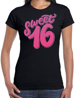 Bellatio Decorations Sweet 16 cadeau t-shirt zwart dames - dames shirt 16 jaar - verjaardag kleding / outfit 2XL