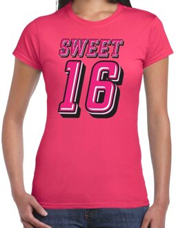 Bellatio Decorations Sweet 16 verjaardag t-shirt roze fuchsia voor dames 2XL