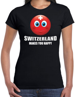 Bellatio Decorations Switzerland makes you happy landen t-shirt Zwitserland zwart voor dames met emoticon 2XL