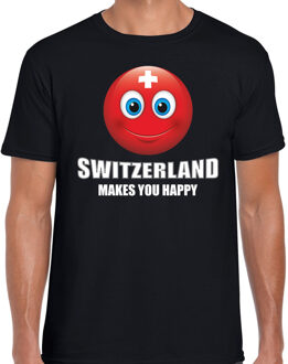 Bellatio Decorations Switzerland makes you happy landen t-shirt Zwitserland zwart voor heren met emoticon