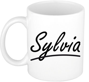 Bellatio Decorations Sylvia Naam koffiemok - beker - met sierlijke letters - wit - 300 ml - Cadeau - Dames