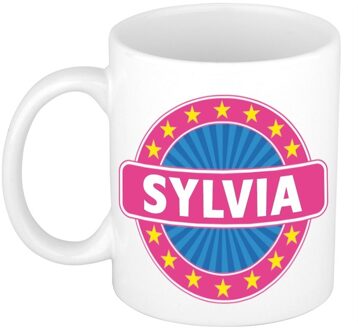 Bellatio Decorations Sylvia voornaam koffiemok - beker - wit/roze - 300 ml - Cadeau - Dames - Collega - Moederdag