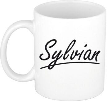 Bellatio Decorations Sylvian Naam koffiemok - beker - met sierlijke letters - wit - 300 ml - Cadeau - Heren