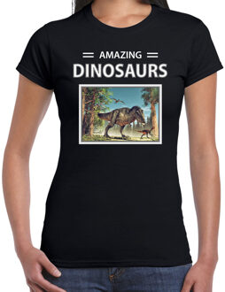 Bellatio Decorations T-rex dinosaurus t-shirt met dieren foto amazing dinosaurs zwart voor dames