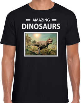 Bellatio Decorations T-rex dinosaurus t-shirt met dieren foto amazing dinosaurs zwart voor heren