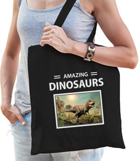 Bellatio Decorations T-rex dinosaurus tasje zwart volwassenen en kinderen - amazing dinosaurs kado boodschappen tas