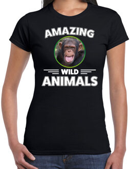 Bellatio Decorations T-shirt chimpansee apen amazing wild animals / dieren zwart voor dames XS