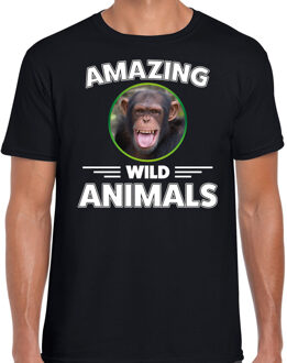 Bellatio Decorations T-shirt chimpansee apen amazing wild animals / dieren zwart voor heren 2XL