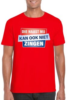 Bellatio Decorations T-shirt Die naast mij kan ook niet zingen shirt rood heren