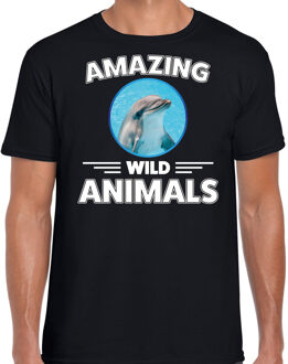 Bellatio Decorations T-shirt dolfijnen amazing wild animals / dieren zwart voor heren L