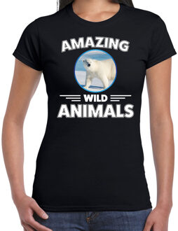 Bellatio Decorations T-shirt ijsberen amazing wild animals / dieren zwart voor dames 2XL