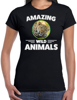 Bellatio Decorations T-shirt jachtluipaarden amazing wild animals / dieren zwart voor dames 2XL