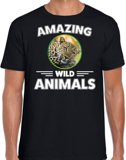 Bellatio Decorations T-shirt jachtluipaarden amazing wild animals / dieren zwart voor heren 2XL