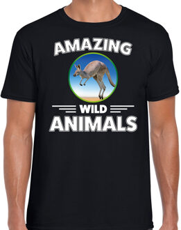 Bellatio Decorations T-shirt kangoeroes amazing wild animals / dieren zwart voor heren 2XL