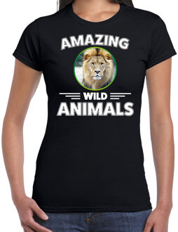 Bellatio Decorations T-shirt leeuwen amazing wild animals / dieren zwart voor dames L