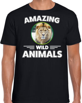 Bellatio Decorations T-shirt leeuwen amazing wild animals / dieren zwart voor heren 2XL