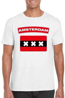 Bellatio Decorations T-shirt met Amsterdamse vlag wit heren