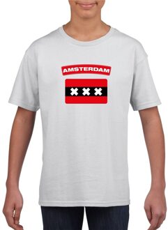 Bellatio Decorations T-shirt met Amsterdamse vlag wit kinderen L (146-152)