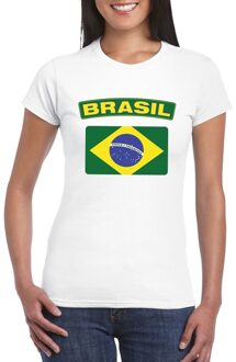 Bellatio Decorations T-shirt met Braziliaanse vlag wit dames 2XL