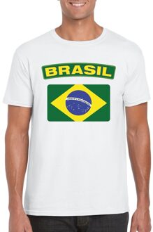 Bellatio Decorations T-shirt met Braziliaanse vlag wit heren 2XL