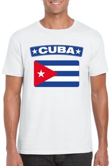 Bellatio Decorations T-shirt met Cubaanse vlag wit heren 2XL