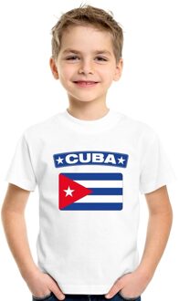 Bellatio Decorations T-shirt met Cubaanse vlag wit kinderen L (146-152)