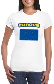 Bellatio Decorations T-shirt met Europese vlag wit dames 2XL