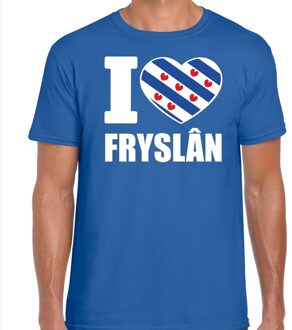 Bellatio Decorations T-shirt met I love Fryslan print - voor heren - blauw - Friesland vlag thema kleding - supporters