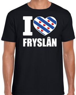Bellatio Decorations T-shirt met I love Fryslan print - voor heren - zwart - Friesland vlag thema kleding - supporters