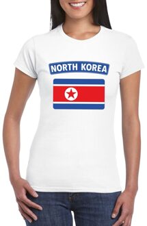 Bellatio Decorations T-shirt met Noord Koreaanse vlag wit dames XS