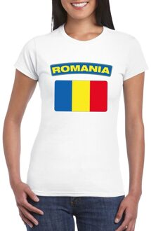 Bellatio Decorations T-shirt met Roemeense vlag wit dames XS