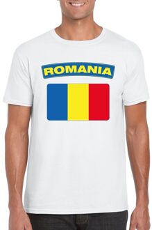 Bellatio Decorations T-shirt met Roemeense vlag wit heren