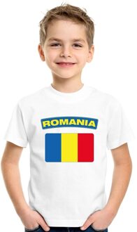 Bellatio Decorations T-shirt met Roemeense vlag wit kinderen L (146-152)