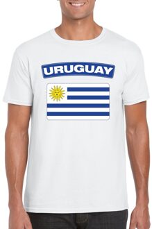 Bellatio Decorations T-shirt met Uruguayaanse vlag wit heren 2XL