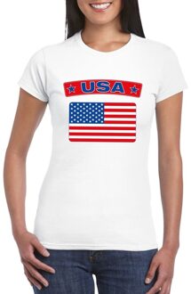 Bellatio Decorations T-shirt met USA/ Amerikaanse vlag wit dames L