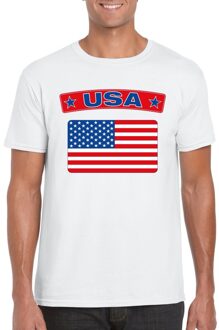 Bellatio Decorations T-shirt met USA/ Amerikaanse vlag wit heren 2XL