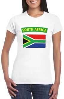 Bellatio Decorations T-shirt met Zuid Afrikaanse vlag wit dames 2XL