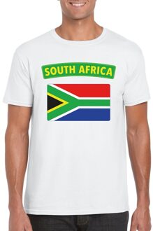 Bellatio Decorations T-shirt met Zuid Afrikaanse vlag wit heren 2XL