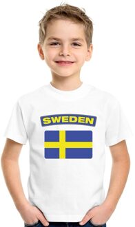 Bellatio Decorations T-shirt met Zweedse vlag wit kinderen S (122-128)