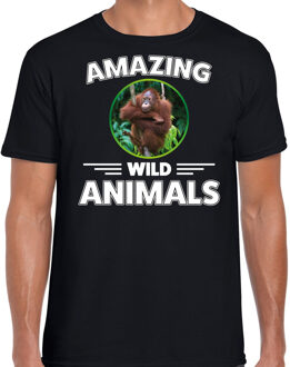 Bellatio Decorations T-shirt orang oetan apen amazing wild animals / dieren zwart voor heren 2XL