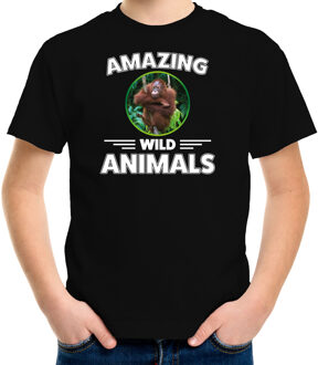 Bellatio Decorations T-shirt orang oetan apen amazing wild animals / dieren zwart voor kinderen XL (158-164)
