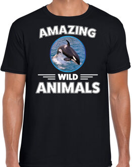 Bellatio Decorations T-shirt orka walvissen amazing wild animals / dieren zwart voor heren 2XL