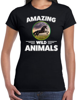 Bellatio Decorations T-shirt paarden amazing wild animals / dieren zwart voor dames 2XL