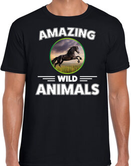 Bellatio Decorations T-shirt paarden amazing wild animals / dieren zwart voor heren 2XL